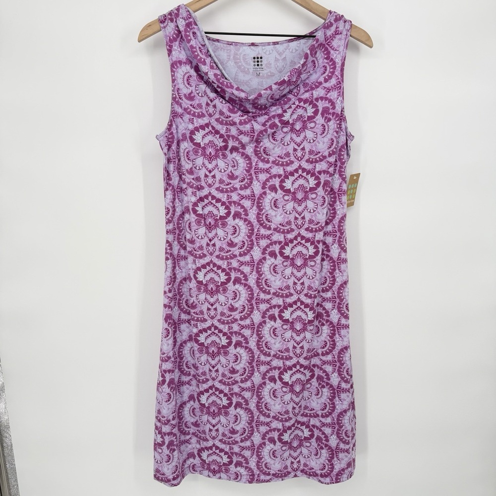 Title Nine‎ Sz M Sleeveless Breeze Purple Dress Cowl Neck Floral Stretch Jersey